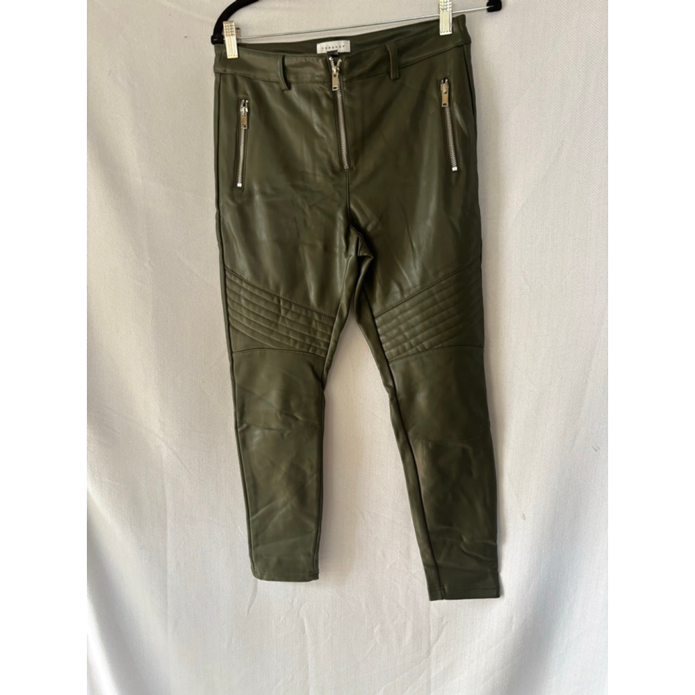 Women's Topshop Petite Olive Faux Leather Moto Skinny Pants 8P